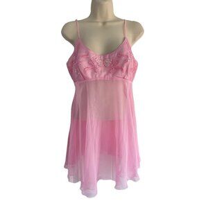 VTG Y2K Victoria’s Secret Women's Sz L Pink Sheer Nightie Embroidered Lingerie